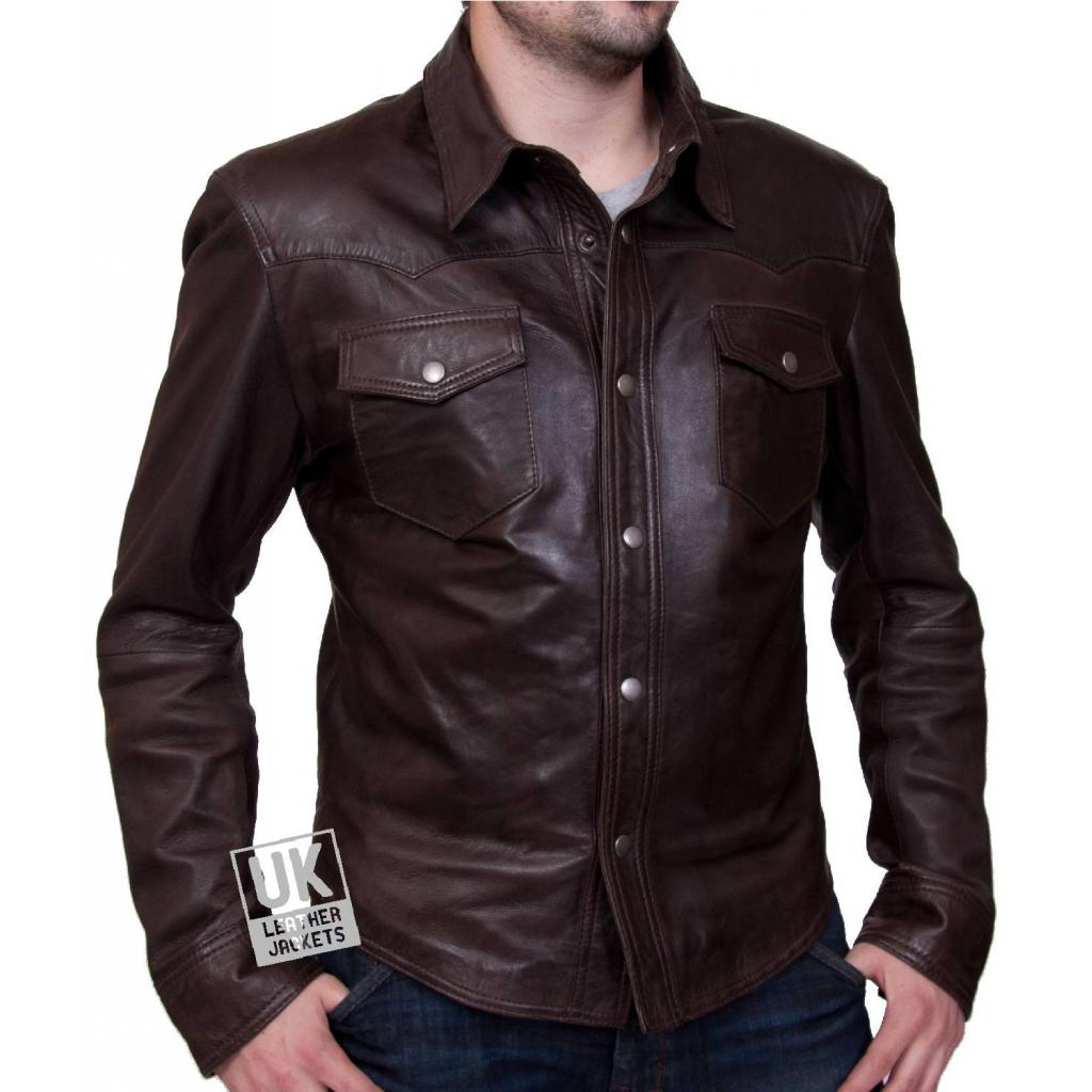 Mens Brown Leather Shirt - Farrell | UK Leather Jackets