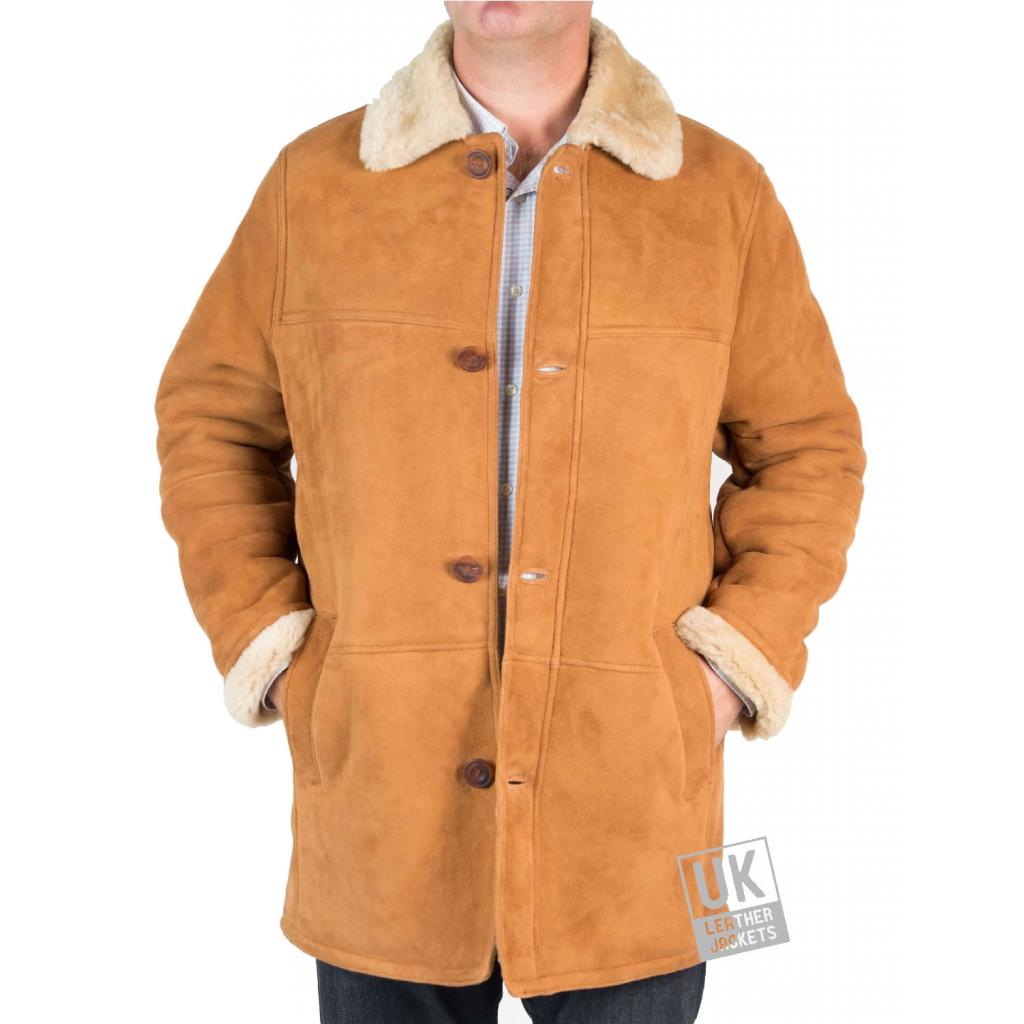 Mens Shearling Sheepskin 3/4 Length Coat - Sunningdale - Tan - Superior ...