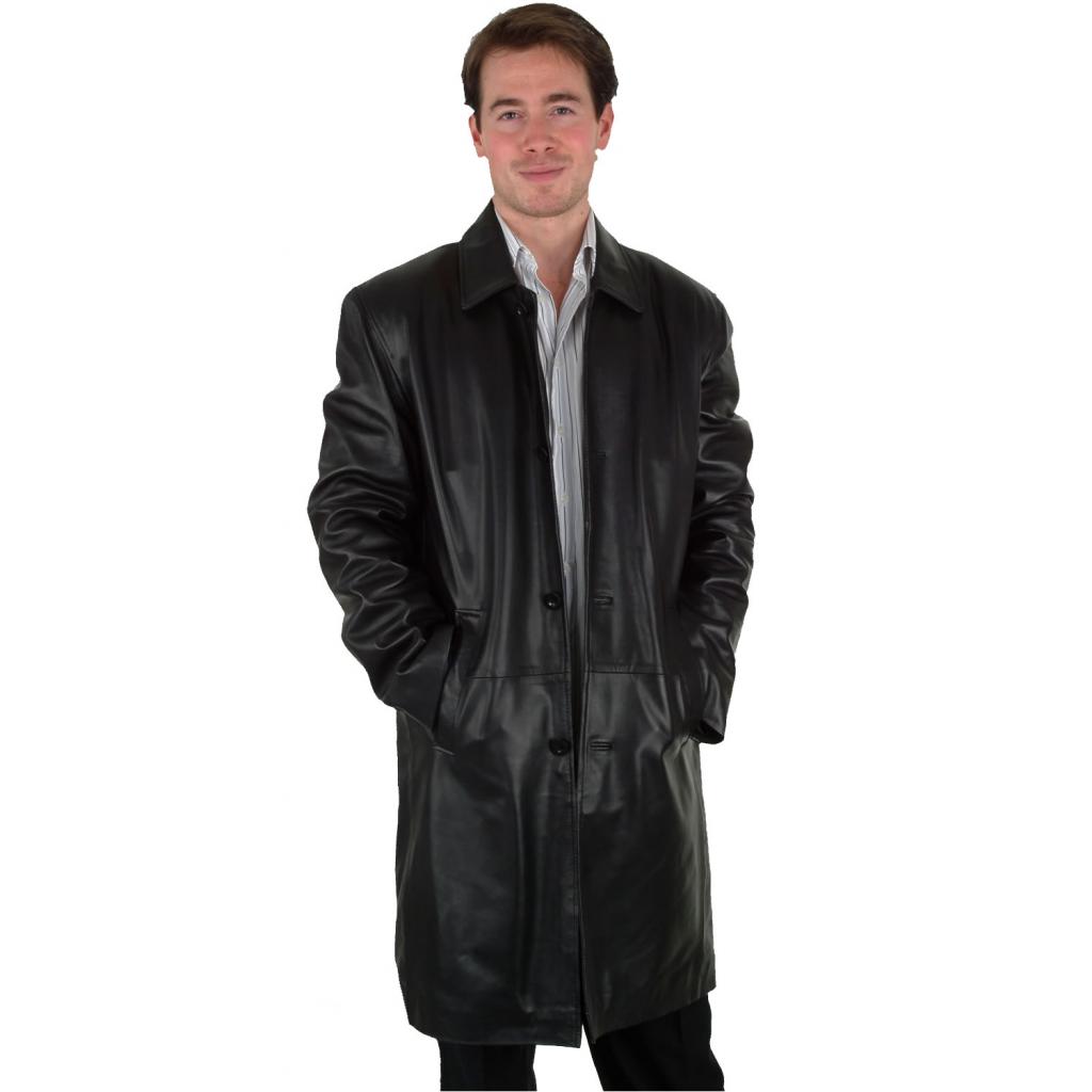 Mens Knee Length Black Leather Coat - Saint | UK Leather Jackets