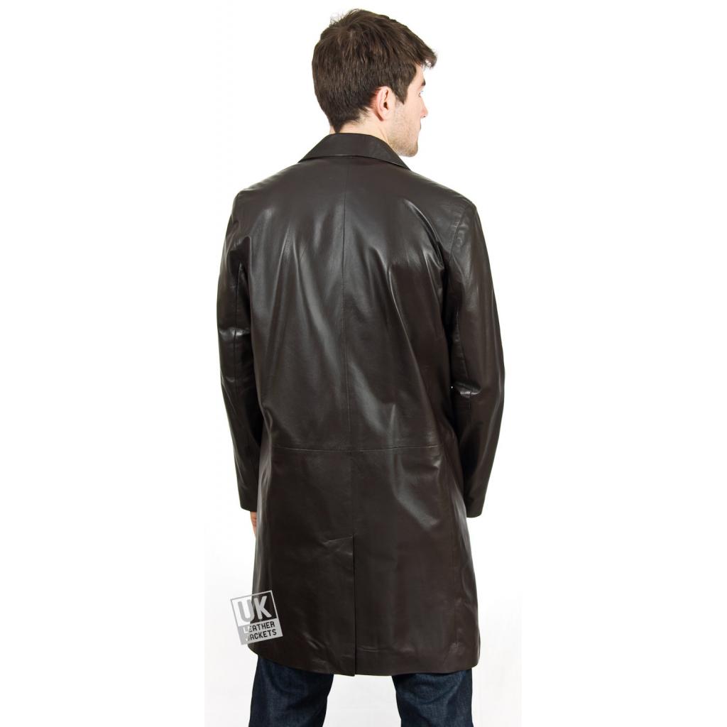 Mens 3/4 Length Brown Leather Coat Plus Ship Henley UK Leather