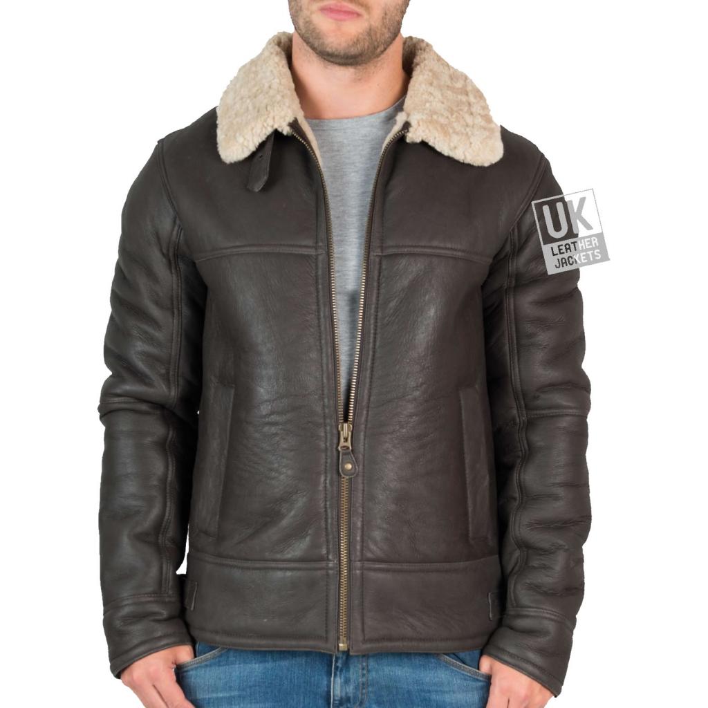 Mens Shearling Sheepskin Flying Jacket Calgary Brown Free Uk Delivery