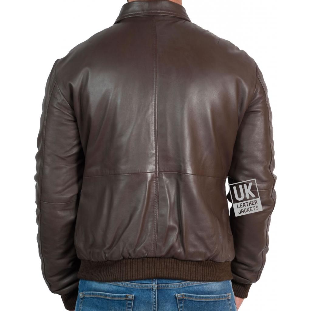 Mens Brown Leather Bomber Jacket Bristol Uk Warehouse 9772