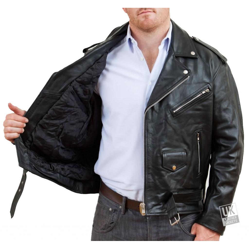 Mens Black Leather Biker Jacket in Cow Hide - Harley