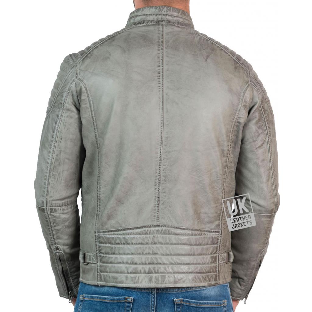 Mens Leather Biker Jacket Zurich Vintage Grey UK Leather Jackets