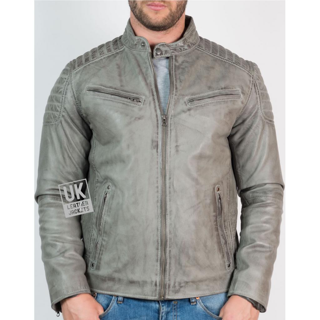 Mens Leather Biker Jacket Zurich Vintage Grey UK Leather Jackets