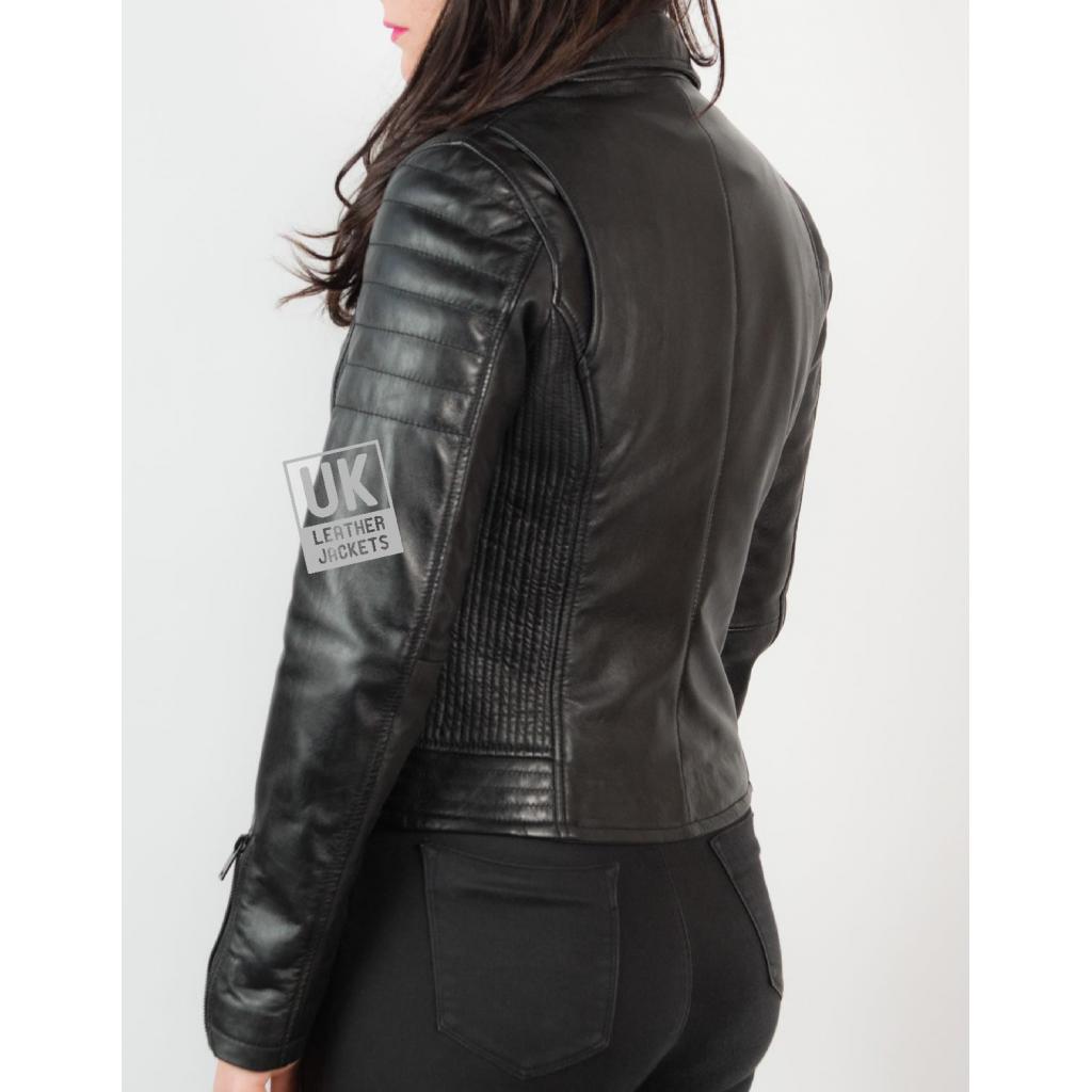 Womens Black Leather Cross Zip Jacket Trinity Free UK Delivery