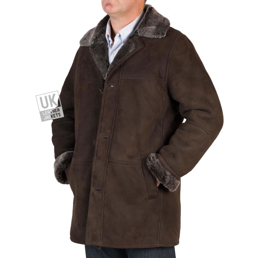 Mens Shearling Sheepskin 3/4 Length Coat - Sunningdale - Brown ...