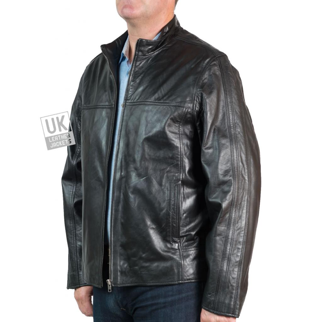 Mens Black Leather Jacket - Lyle - Loose Fit | Free UK delivery