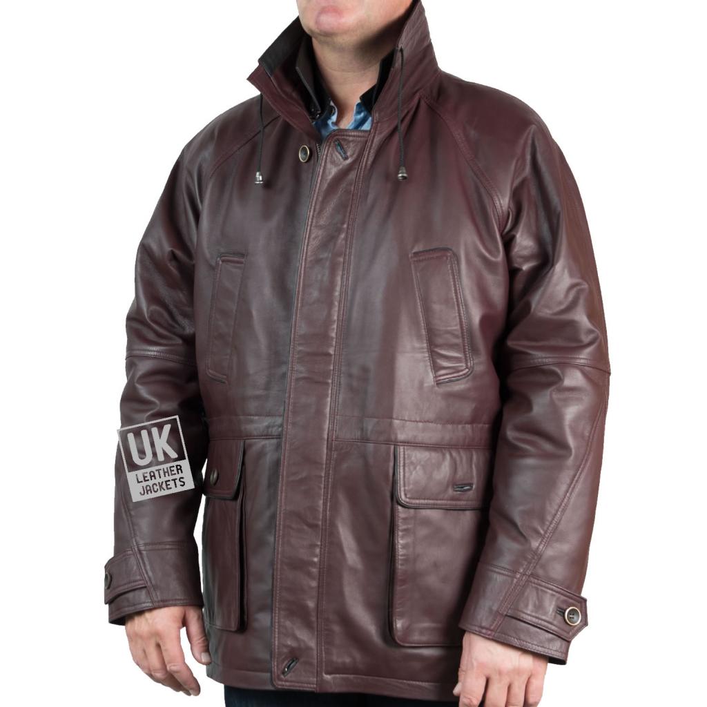 Men's Oxblood Leather Parka Coat Huxley UK Leather Jackets