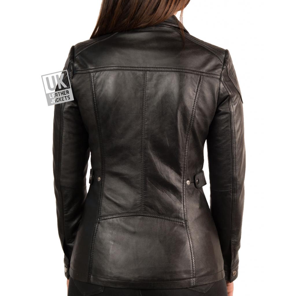 Womens Black Leather Jacket Vienna Hip Length Free UK Delivery
