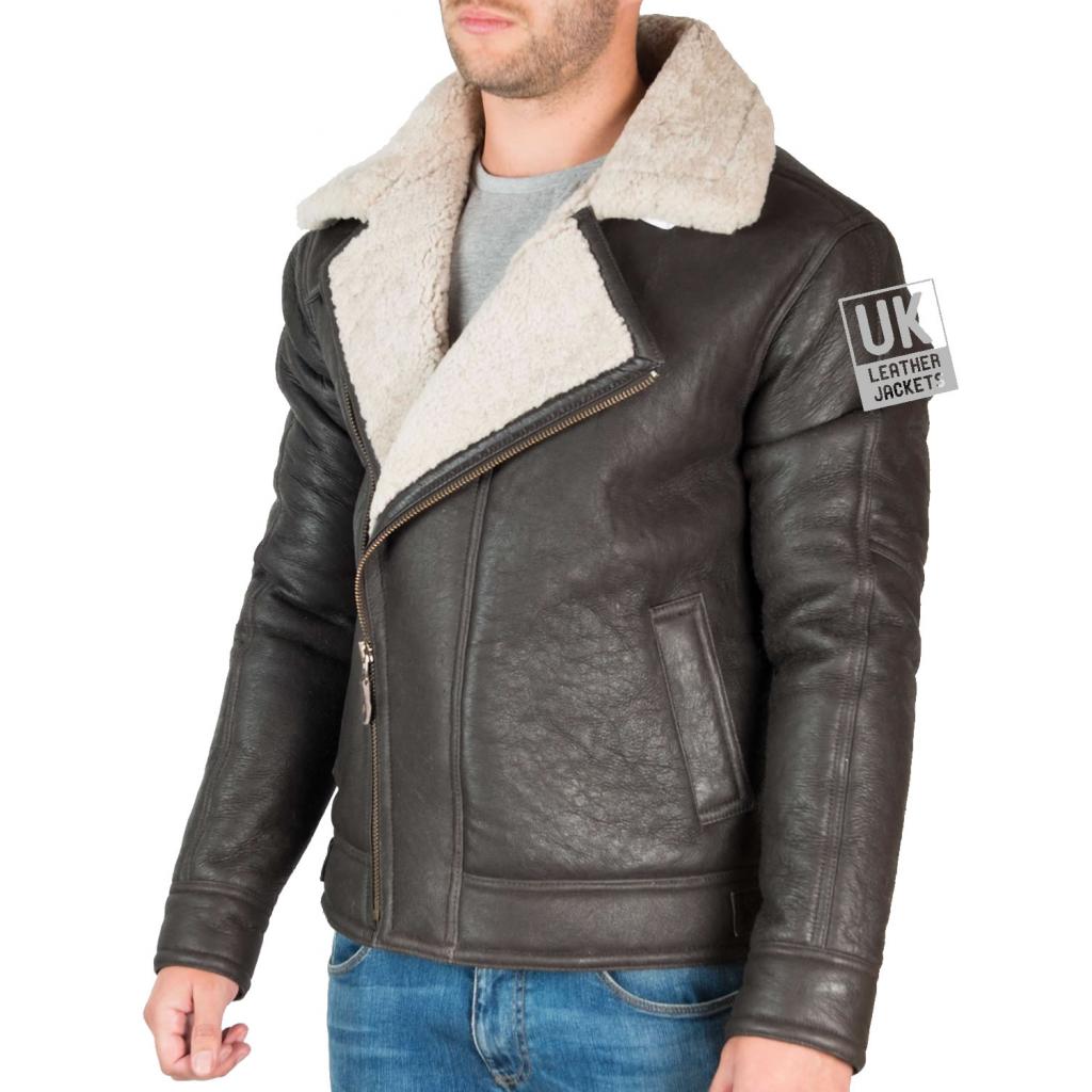 Men's Brown Shearling Sheepskin Flying Jacket - Vail | Free UK Delivery