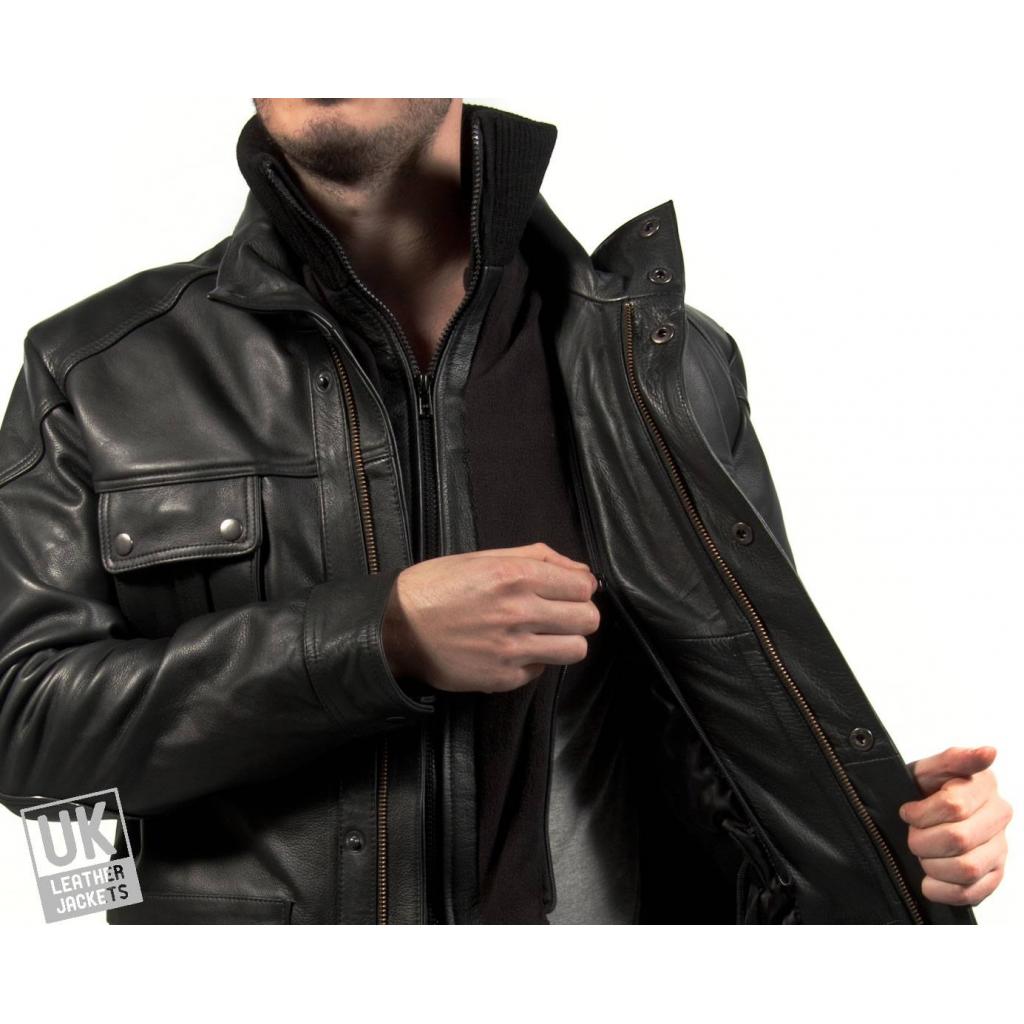 Mens Vintage Racing Leather Jacket Black Cow Hide Uk Leather Jackets