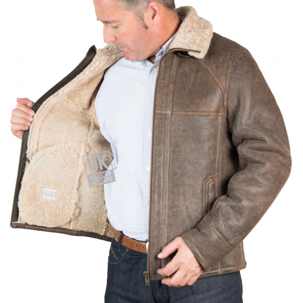 Mens Shearling Sheepskin Flying Jacket Whistler Antique Matt Brown