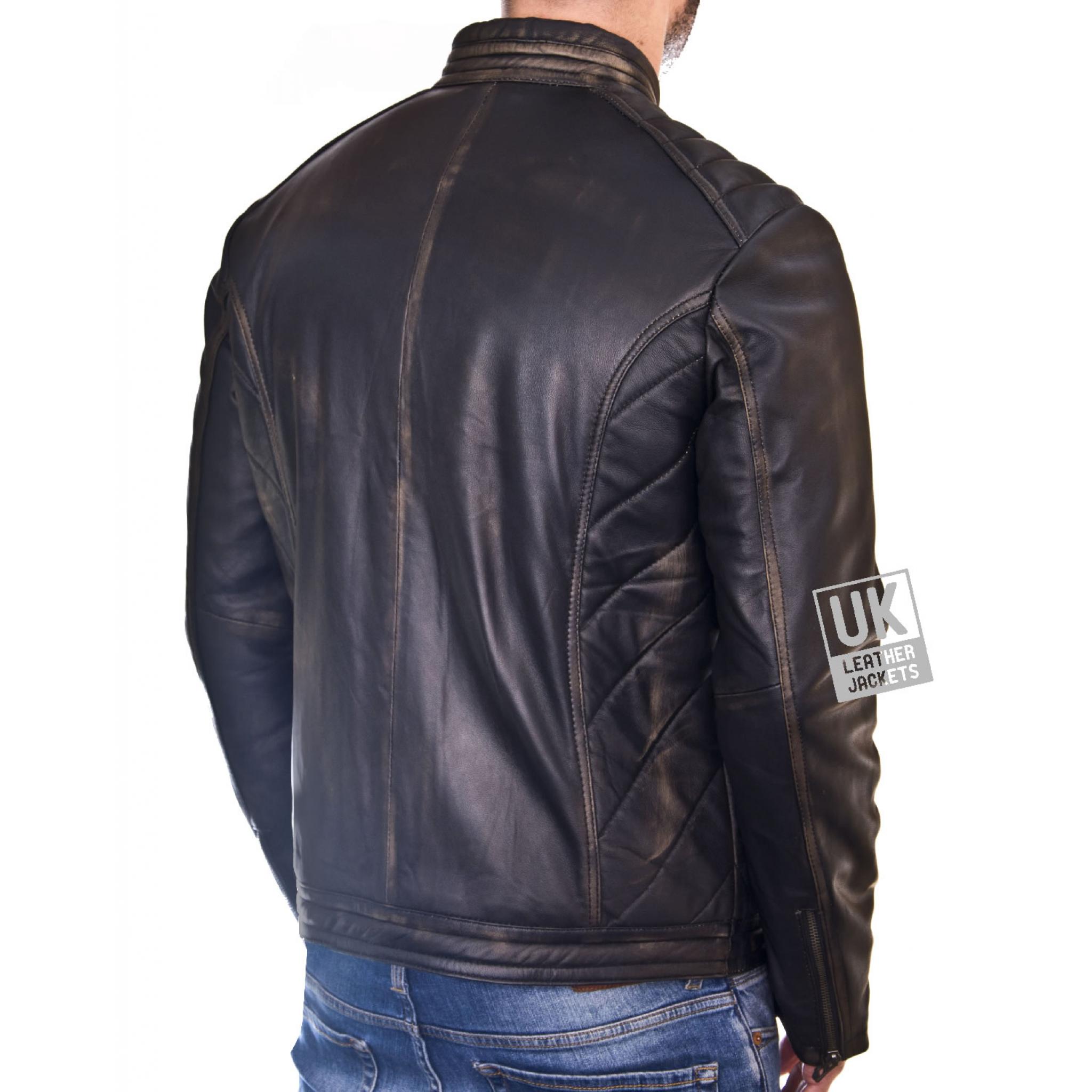 Mens Burnished Black Leather Jacket - Omega | UK Leather Jackets