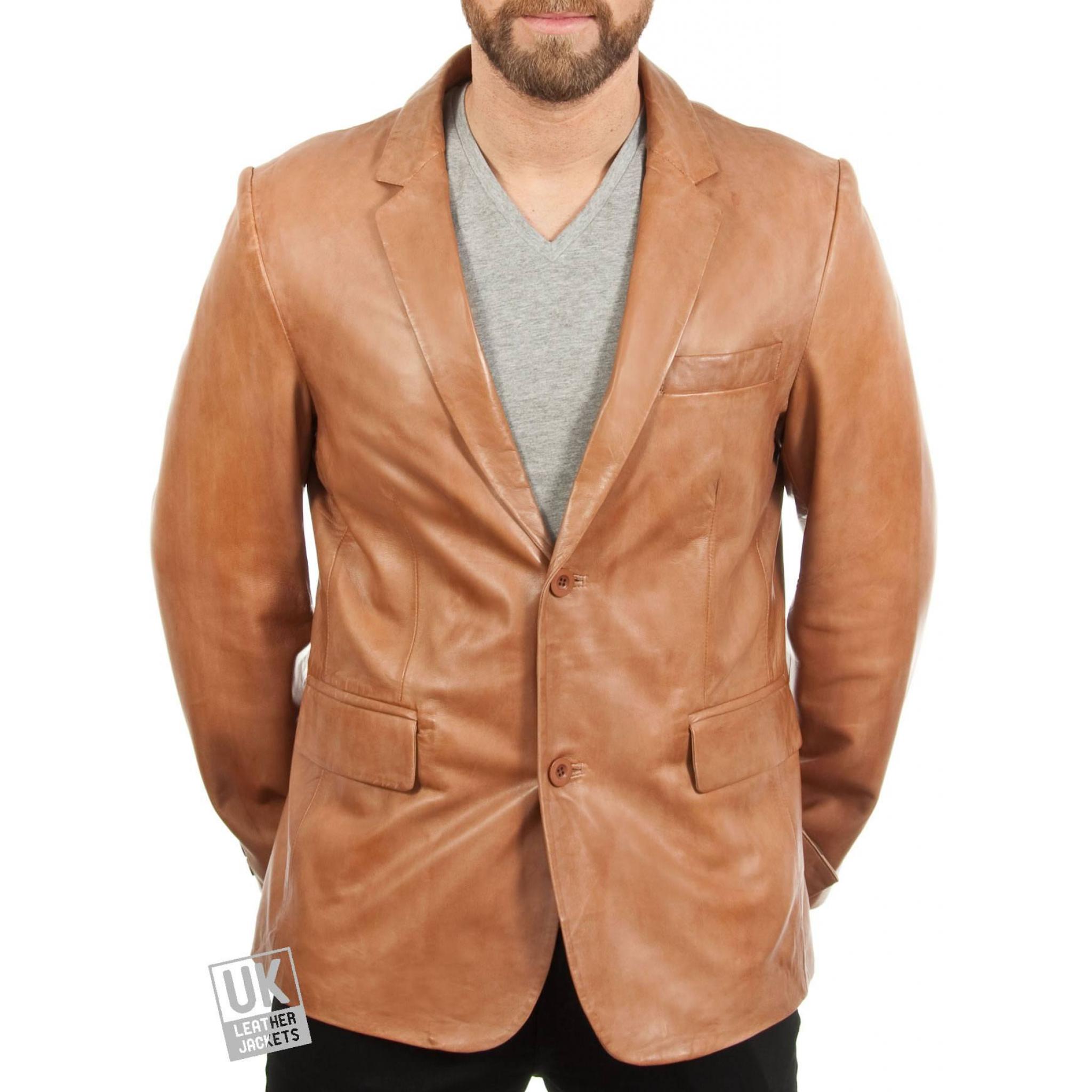 mens 2 button leather blazer