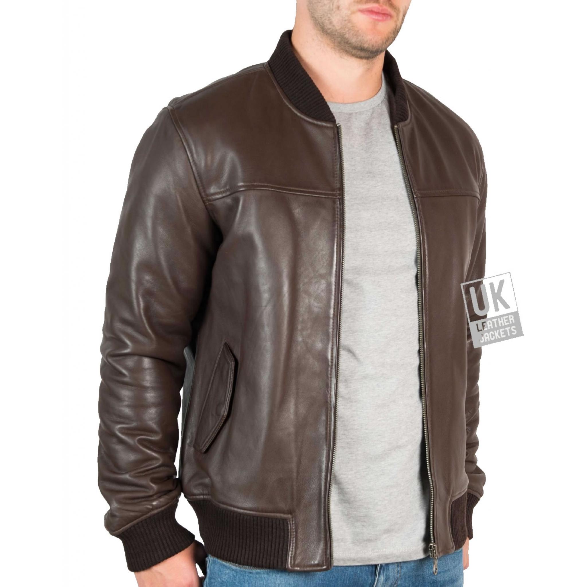 Mens Brown Leather Bomber Jacket - Morton | UK Leather Jackets