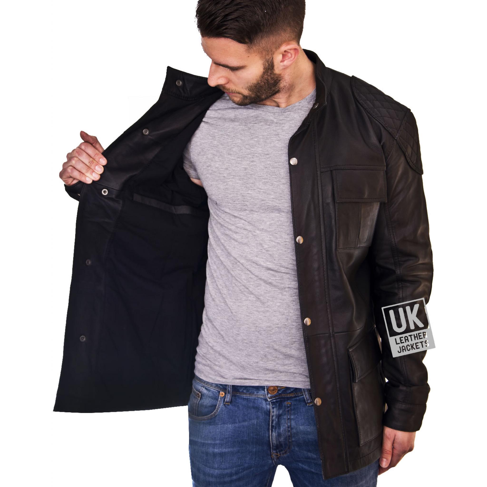 Mens Black Leather Hip Length Jacket Forbes UK Leather Jackets