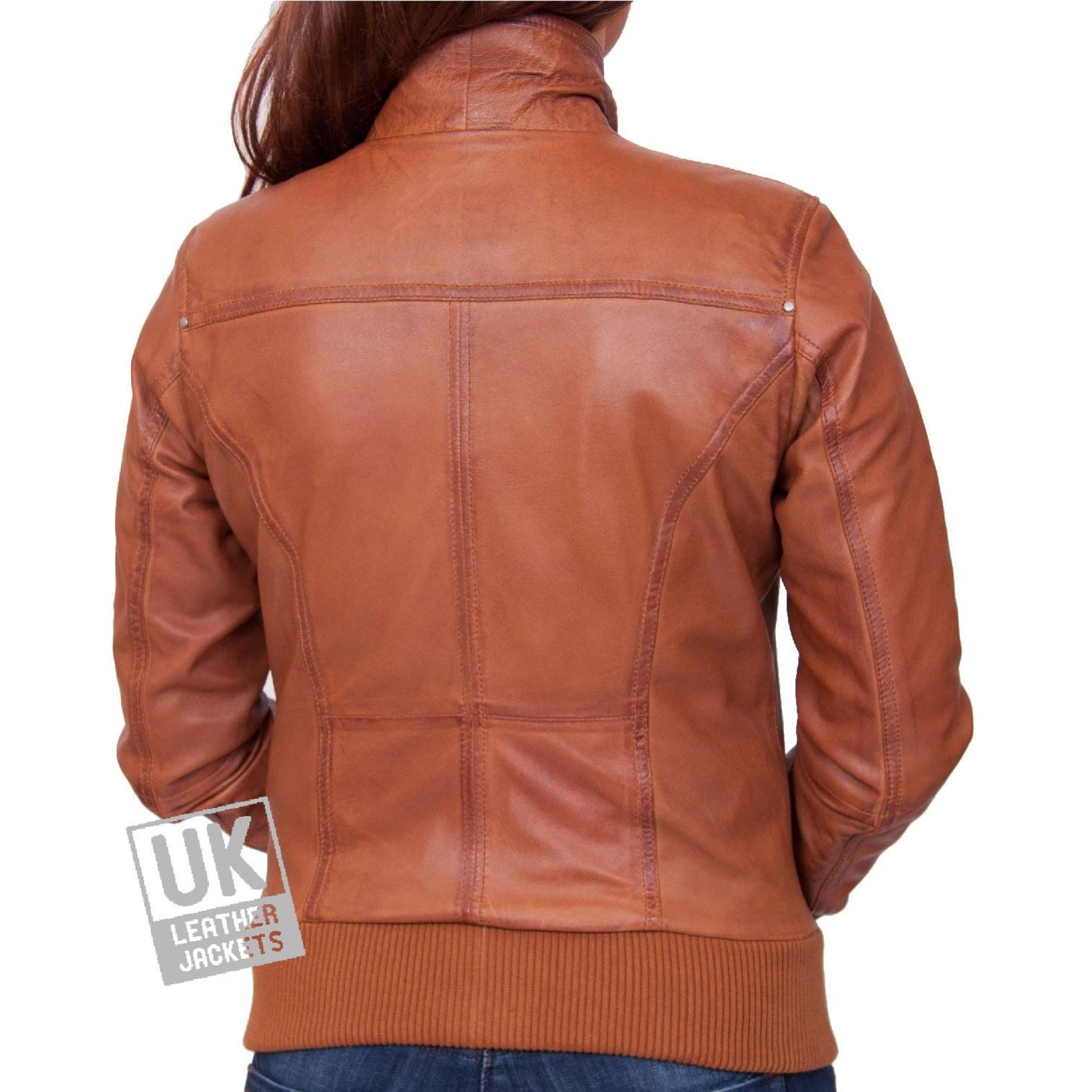 Womens Tan Leather Bomber Jacket Harper UK Leather Jackets