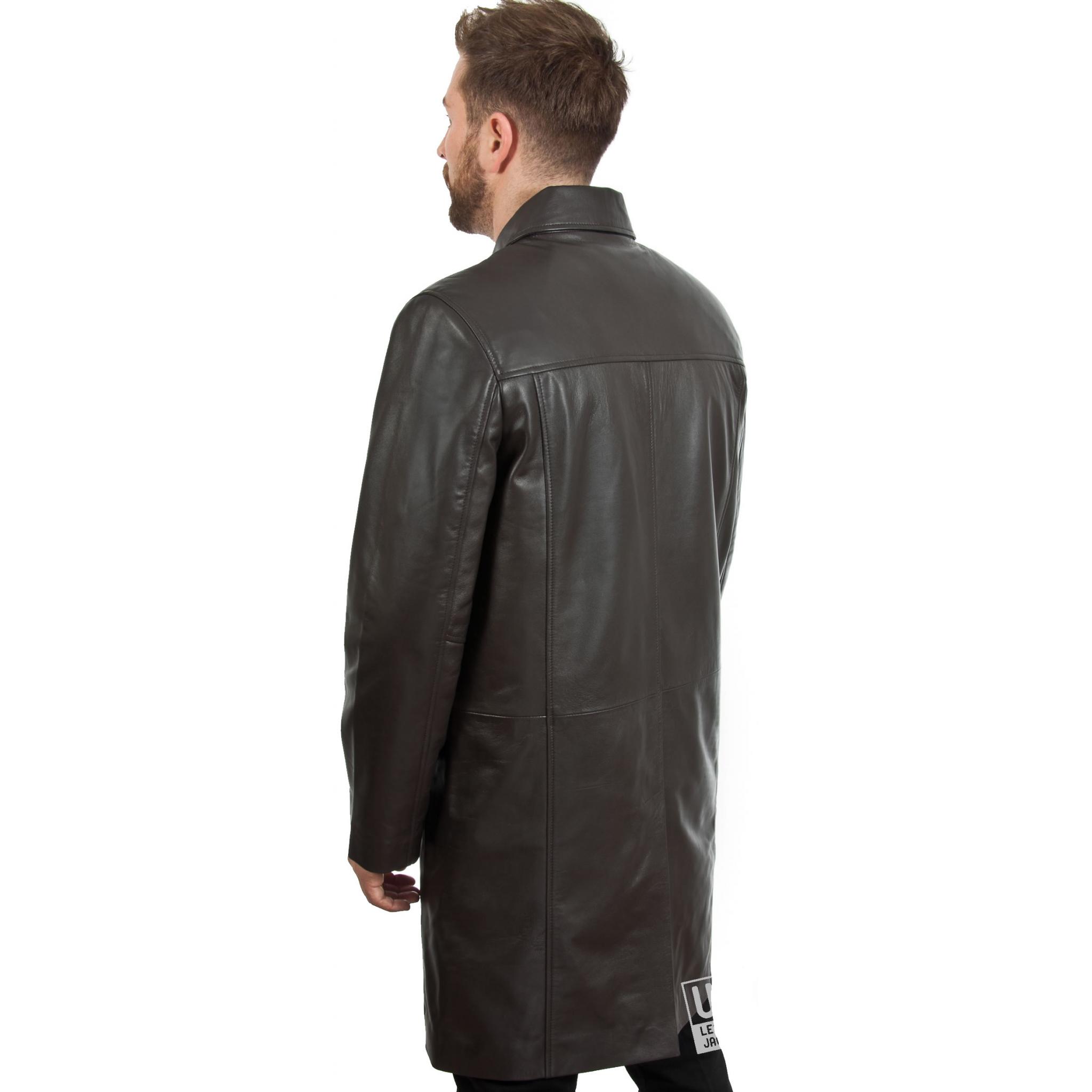 Mens Knee Length Brown Leather Coat Saint