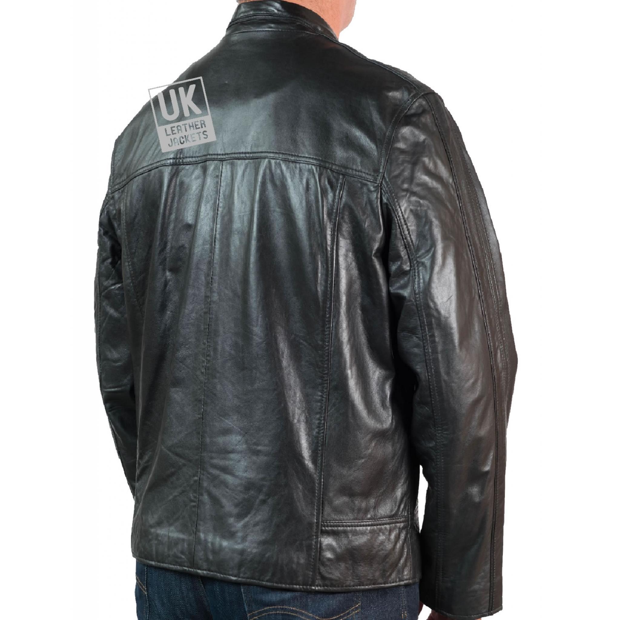 Mens Black Leather Jacket - Lyle - Loose Fit | Free UK delivery