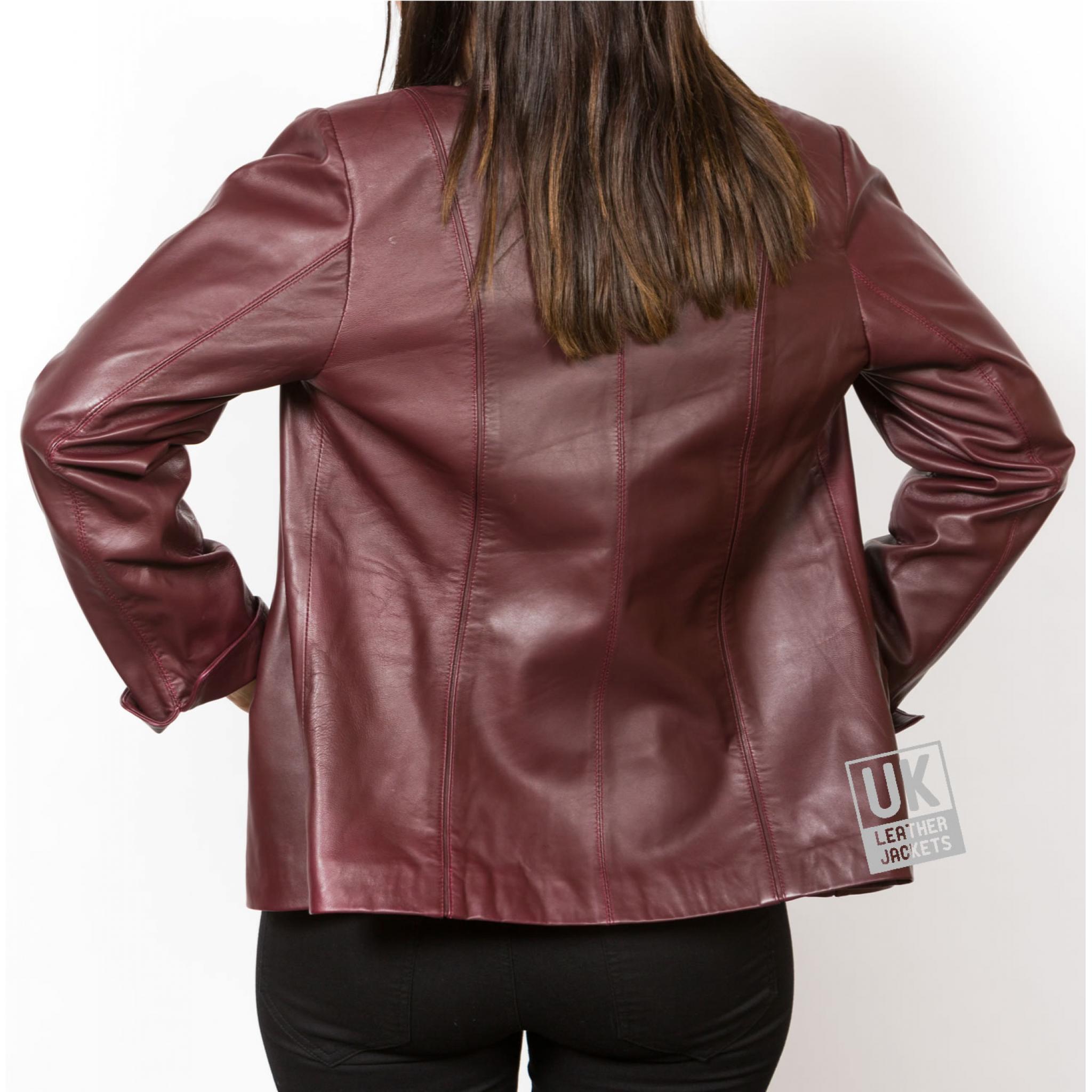 Womens Burgundy Leather Jacket - Plus Size - Cameo | UK Leather Jackets