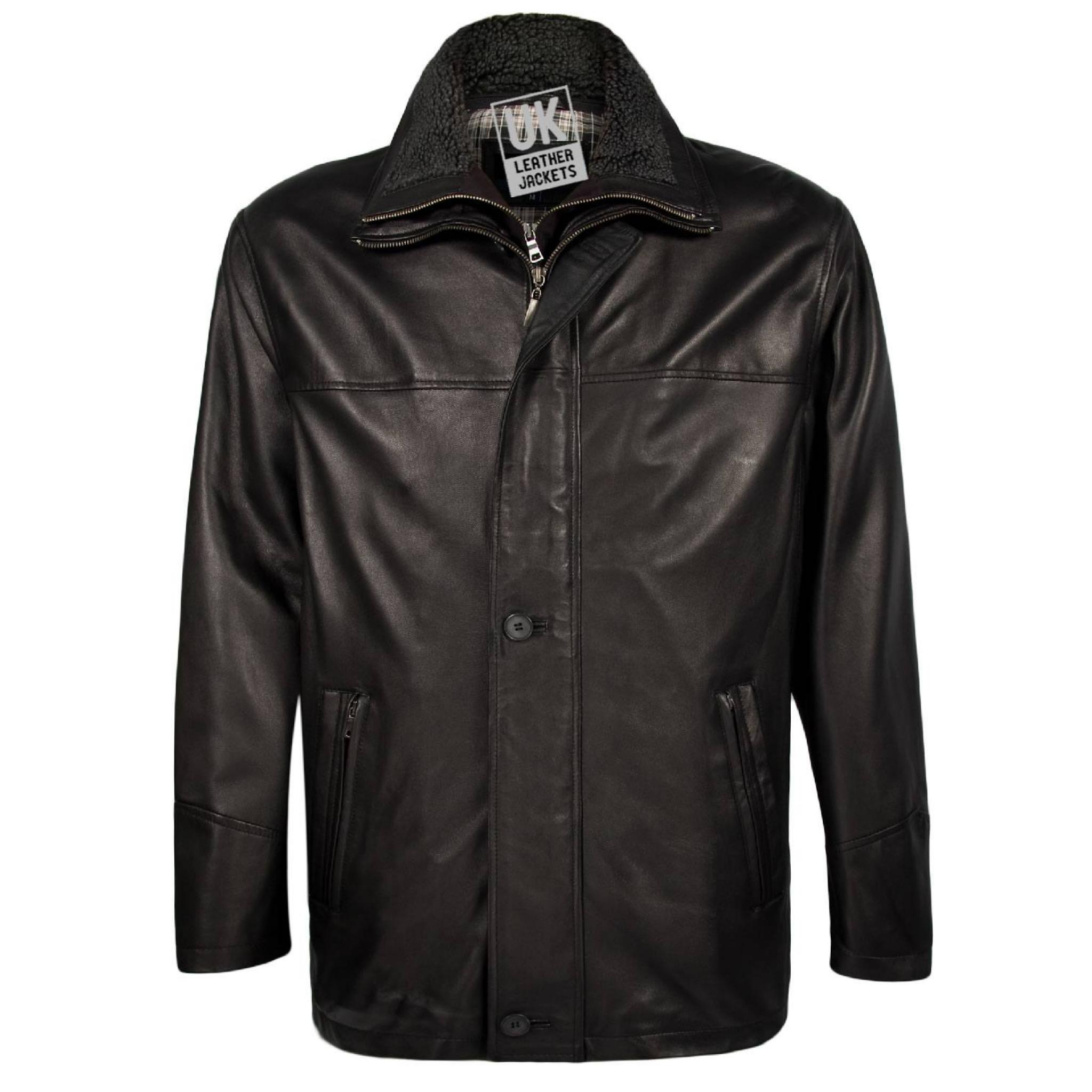 Mens Leather Coat in Black - Plus Size 