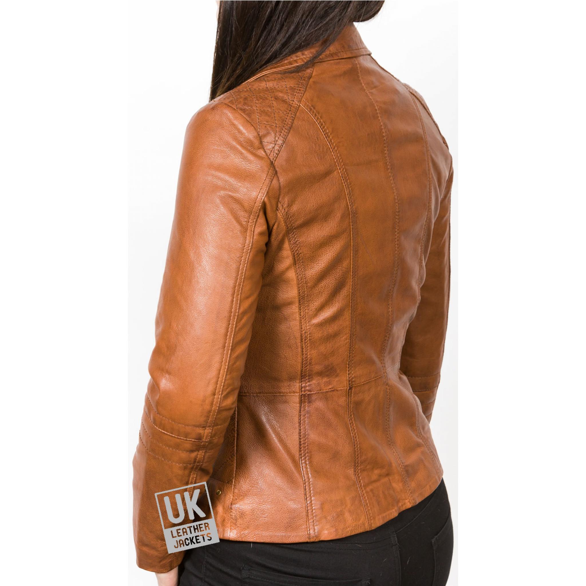 Womens Tan Leather Jacket Delta Free UK Delivery