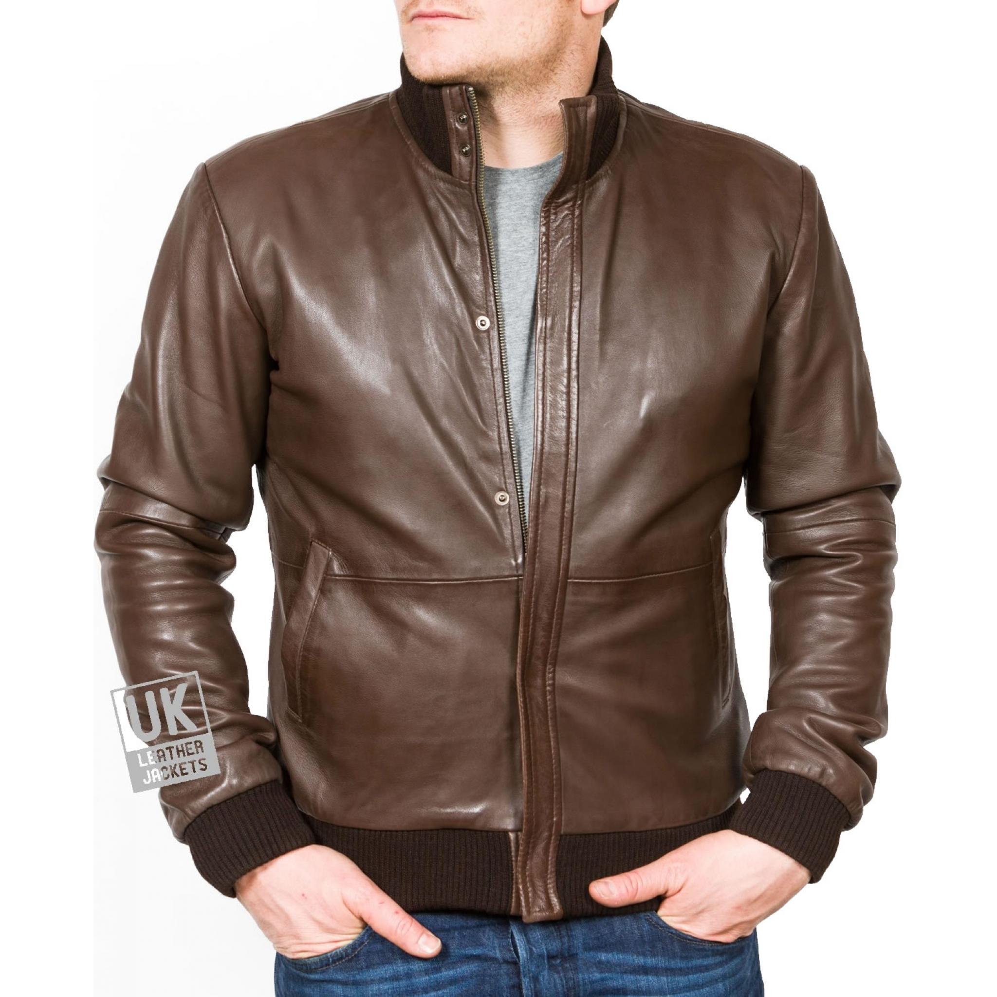 Mens Brown Leather Bomber Jacket - Pacific | UK Leather Jackets