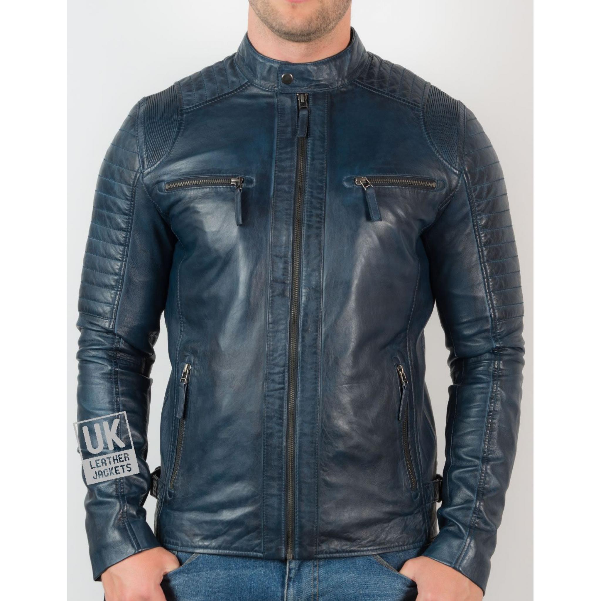 sky blue leather jacket mens