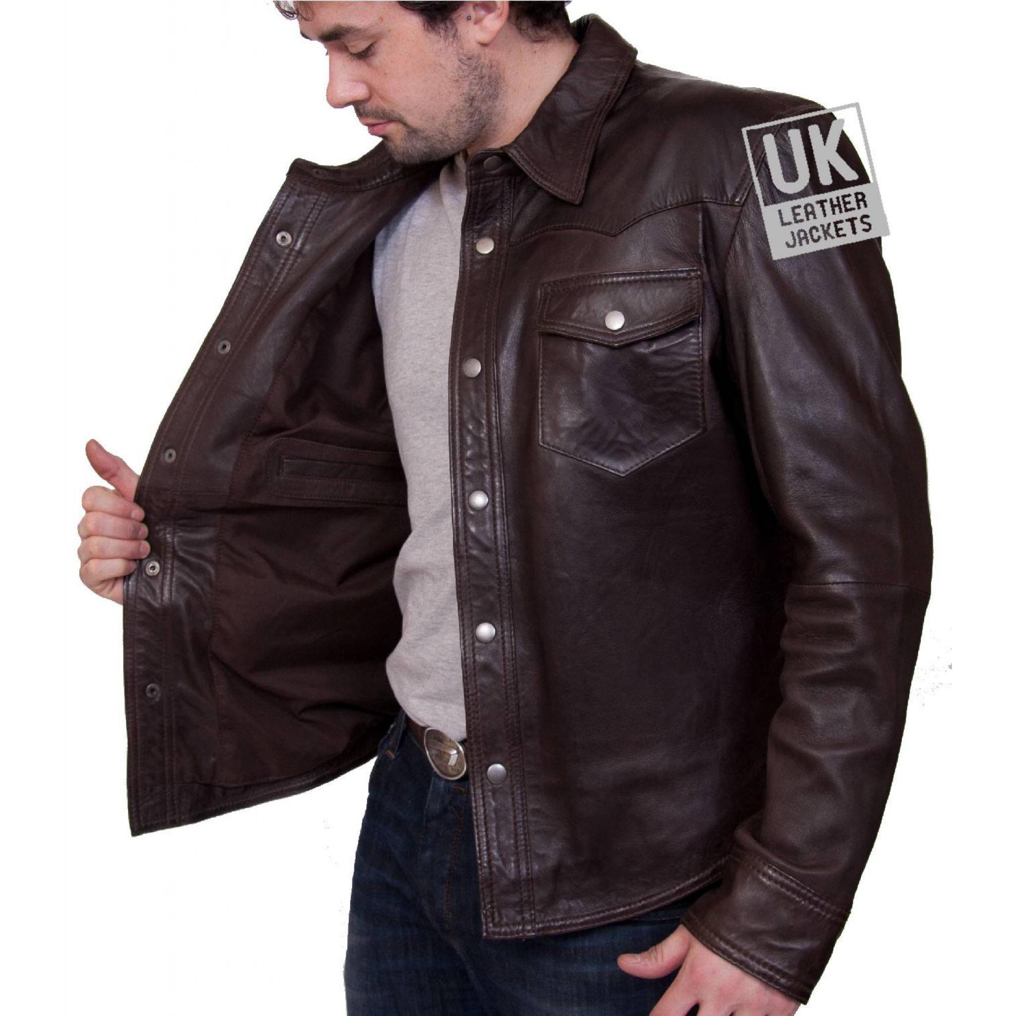 Mens Brown Leather Shirt - Farrell | UK Leather Jackets