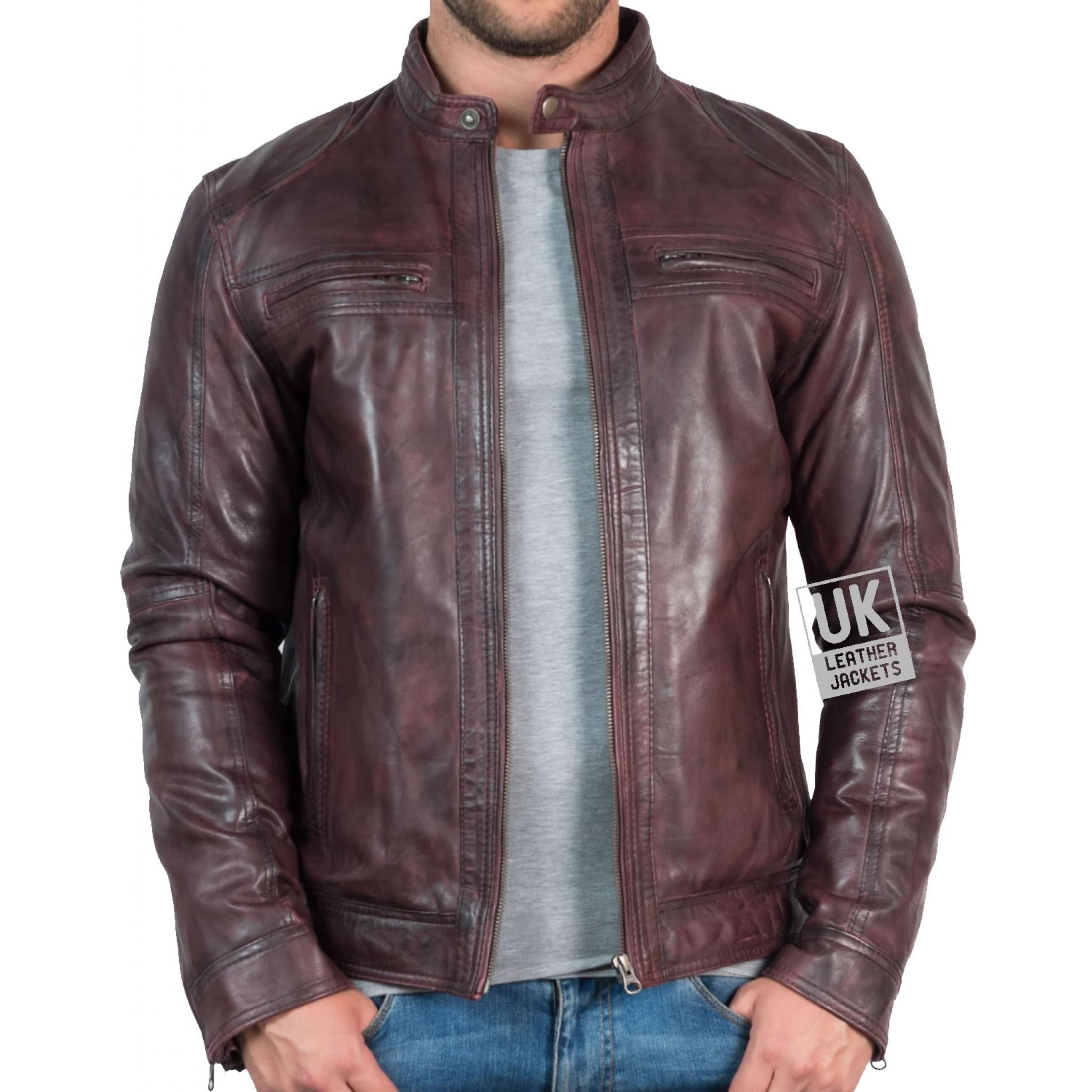 Mens Vintage Burgundy Leather Jacket - Ellin | UK Leather Jackets