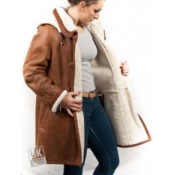 Womens Plus Size Sheepskin Duffle Coat - Lea - Cream Wool - Superior Quality - Interior