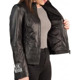 Womens Black Leather Jacket - Danielle - Lining