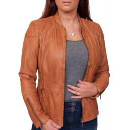 Womens Tan Leather Jacket - Clara - Open