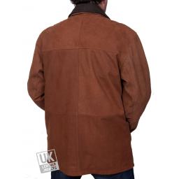 Mens Tan Nubuck Leather Coat Jacket - Magna - Back
