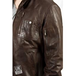 Men's Leather Bomber Jacket in Brown - Daytona - Detail