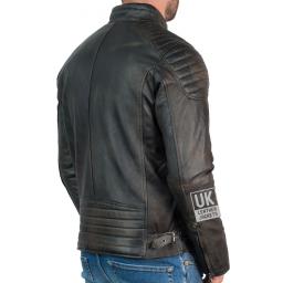 Men’s Leather Biker Jacket - Zurich - Burnished Black - Back
