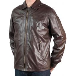 Mens Brown Leather Jacket - Earl - Front