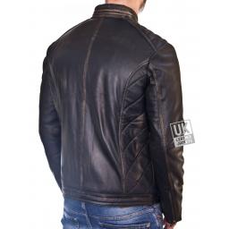 Mens Burnished Black Leather Jacket - Omega - Back