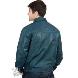 Men's Blue Leather Jacket - Plus Size - Oregon - Rear