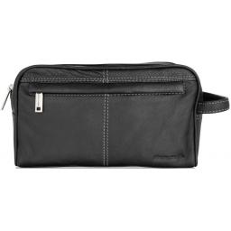 Black Leather Wash Bag by Pierre Cardin - Seine - Front