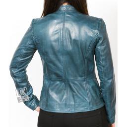 Women's Petrol Blue Leather Jacket - Leone - Back