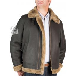 Mens Finest Shearling Aviator Jacket - Semi-Matt Brown / Brown Wool - Front
