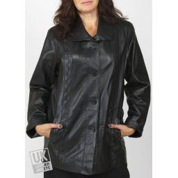 Ladies 3/4 Length Black Leather Jacket - Faith - Plus Size - Cover