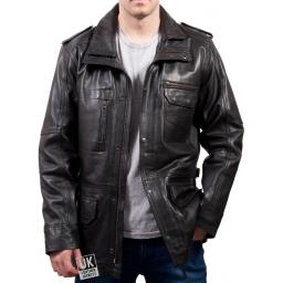 Men's Black Cow Hide Leather Coat Jacket - Portland - Main