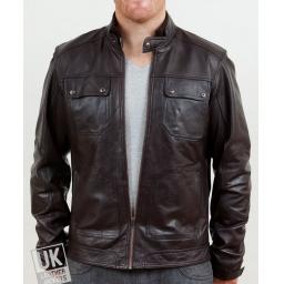 Men's Brown Leather Biker Jacket - Cobalt - Front