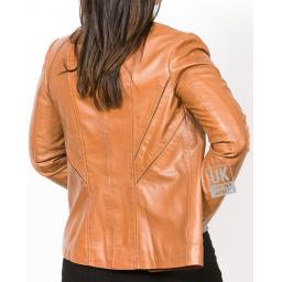 Women's Longer Length Tan Leather Jacket - Anais - Back