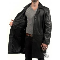 Mens Black Cow Hide Leather Coat - Plus Size - Walker - Lining