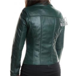 Womens Green Leather Jacket - Mystique - Back