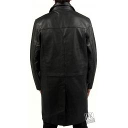 Men's Knee Length Black Cow Hide Leather Coat - Saint - Back